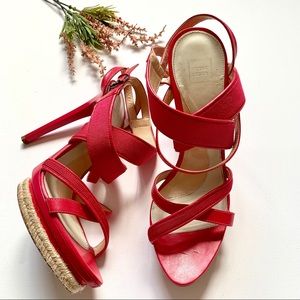 HERVE LEGER hot pink bandage sandals